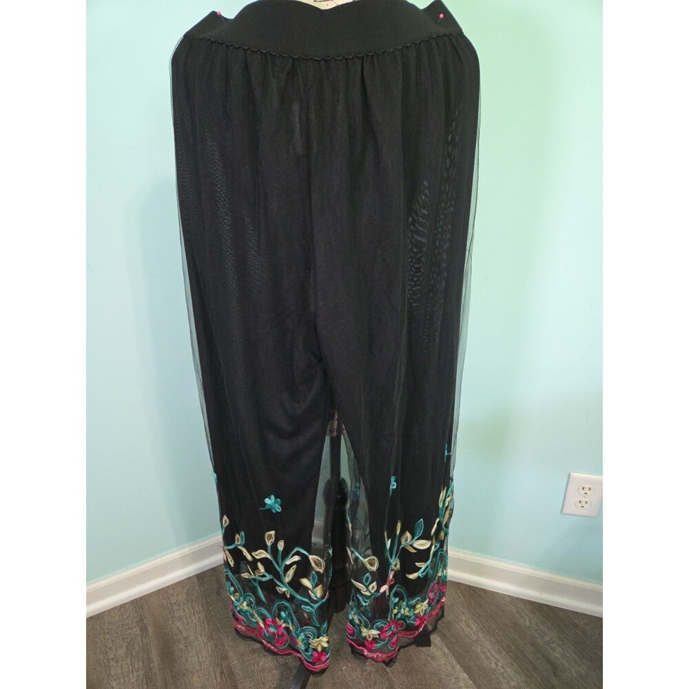 crazy train pants floral black medium wide leg Embroidered